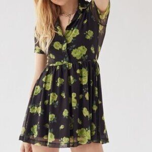 Urban Outfitters Womens Mini Dress Size Small Dark Floral Green Black Summer